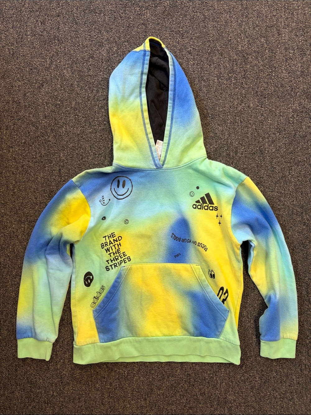 adidas Tie-Dye Pullover Hoodie in Blue, Yellow & Green